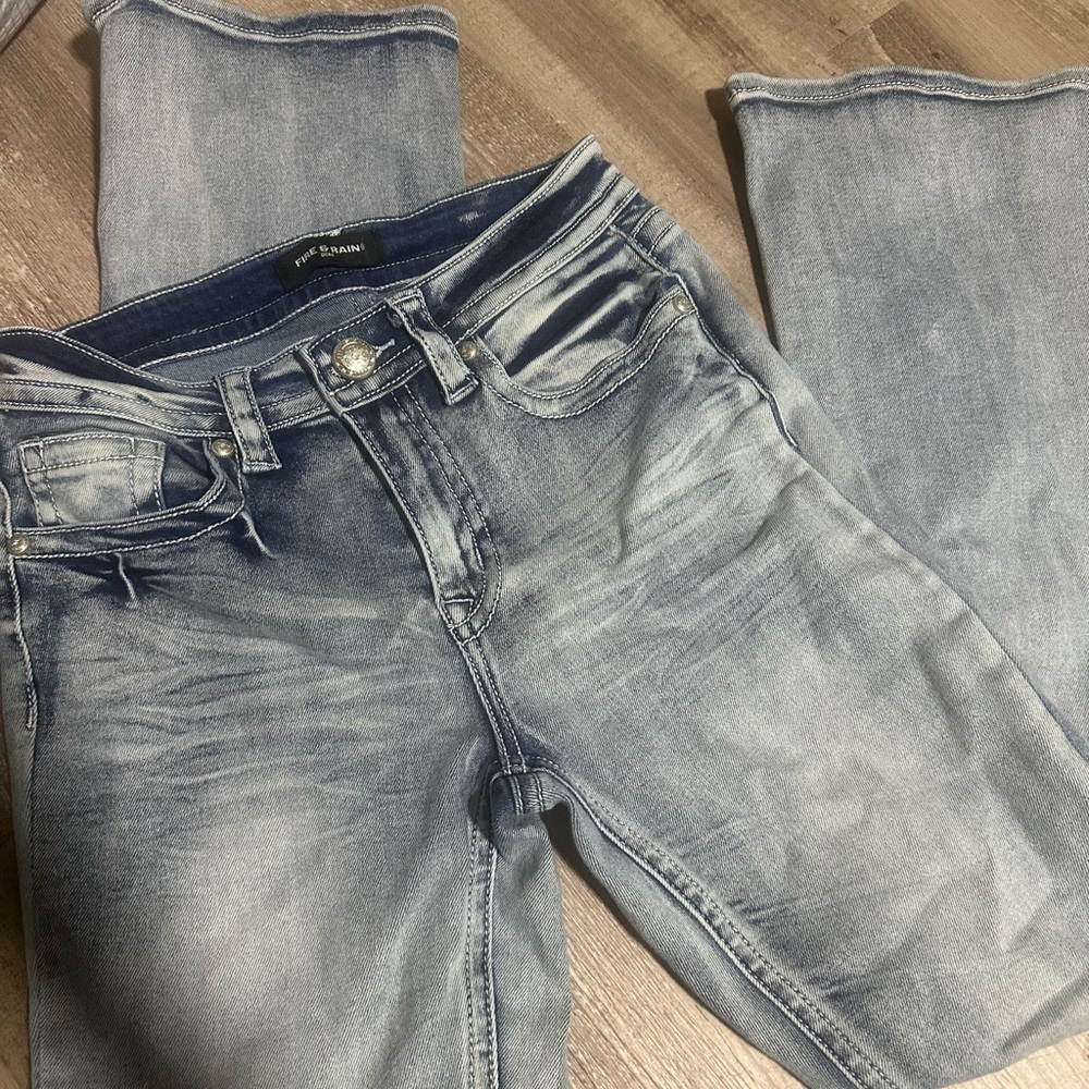 Blue Flare & Wide Leg Jeans with Distressed Details